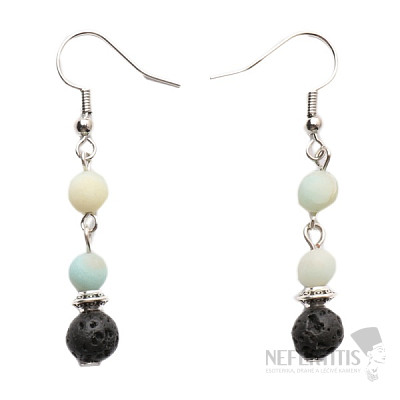 Lava stone and amazonite bead earrings