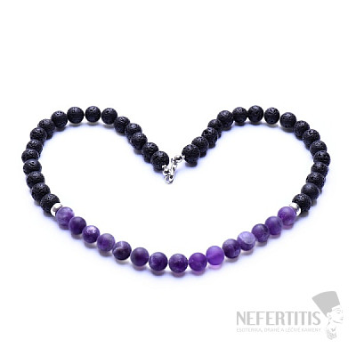 Lava stone necklace with satin amethyst