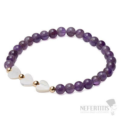 Amethyst bracelet with pearl hearts