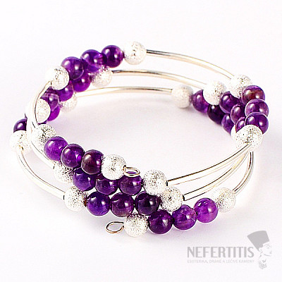 Modisches Dreifach-Perlenarmband aus Amethyst und Metall