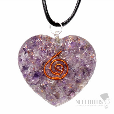 Orgonite heart pendant with amethyst