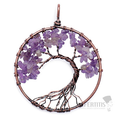 Amethyst pendant Tree of life copper color