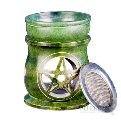 Aromalampe - Räuchergefäß aus Talk mit grünem Pentagramm