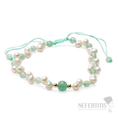 Aventurine cut beaded bracelet with pearls with Shamballa clasp