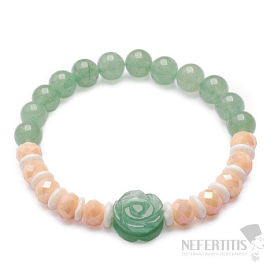 Aventurine green with rose, glass beads and shellfish bracelet RB Design 144