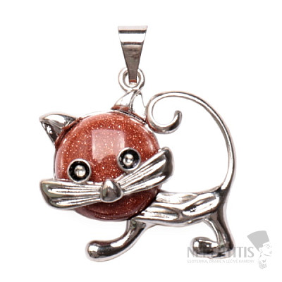 Aventurine solar fashion pendant in the form of a cat