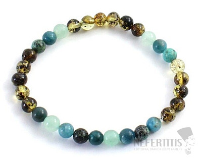 Green amber bracelet with apatite, aventurine and turquoise