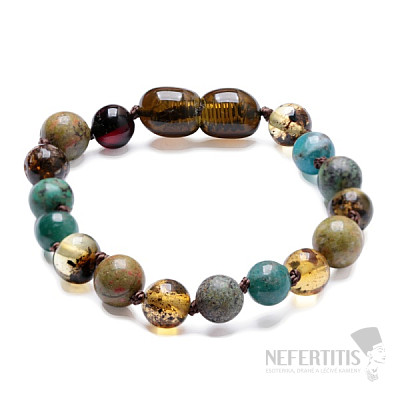 Green amber bracelet with apatite, turquoise and unakite for children