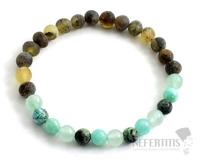 Bracelet made of green raw amber with apatite, aventurine and turquoise