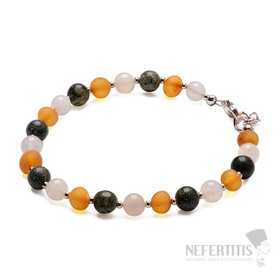 Satin amber bracelet with moonstone Ag 925
