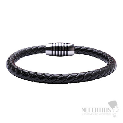 Schwarzes Herrenlederarmband mit Edelstahlverschluss