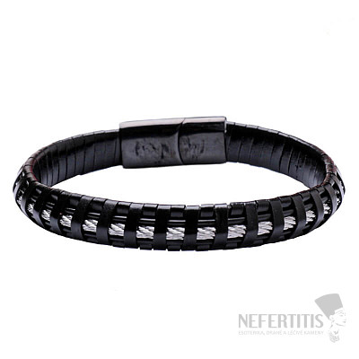 Schwarzes Lederarmband für Herren mit schwarzem Seilverschluss