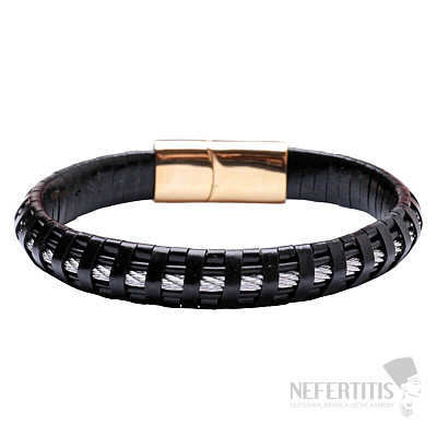 Schwarzes Lederarmband für Herren Seilschnalle goldfarben