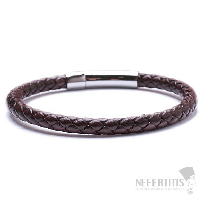 Men's brown leather bracelet with a silver-colored clasp