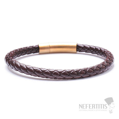 Men's brown leather bracelet with a gold-colored buckle