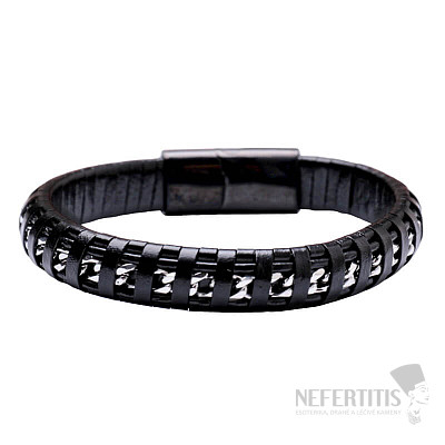 Herrenarmband aus schwarzem Leder Curb Farbe Silberschnalle schwarz