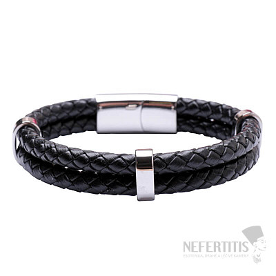 Doppelarmband aus schwarzem Leder für Herren