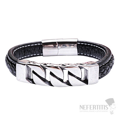 Schwarzes Herrenarmband aus massivem Leder Curb