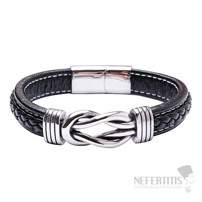 Men's black solid leather bracelet Knot