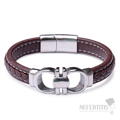 Men's brown leather bracelet with stainless steel