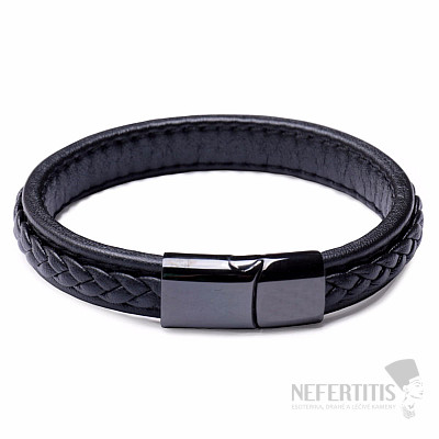 Men's fashion black leather bracelet stainless steel