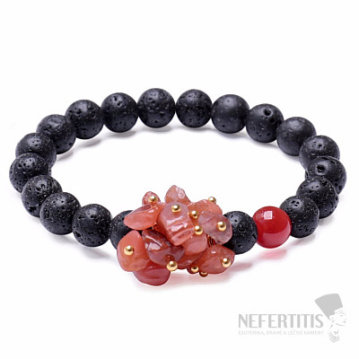 Lava stone bracelet with carnelian