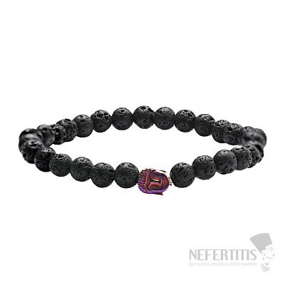 Náramok z lávového kameňa s hlavou Budhu fialový