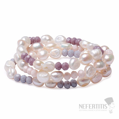 Set of three women's pearl bracelets made of large pearls and cut glass