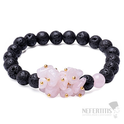 Lava stone bracelet with rose quartz