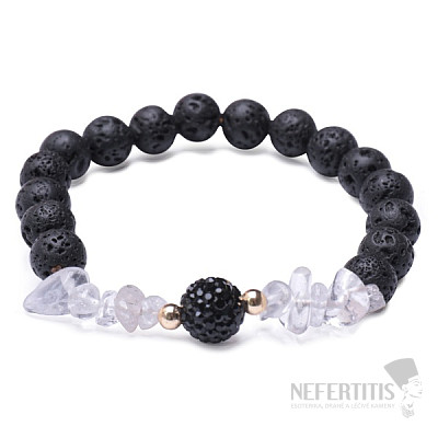 Lava stone bracelet with crystal with black bead