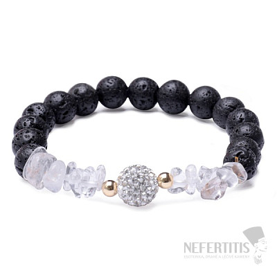 Armband aus Lavastein mit Kristall und silberfarbener Perle