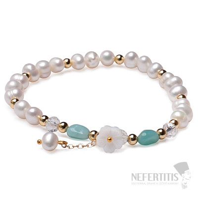 Women's pearl bracelet with amazonite