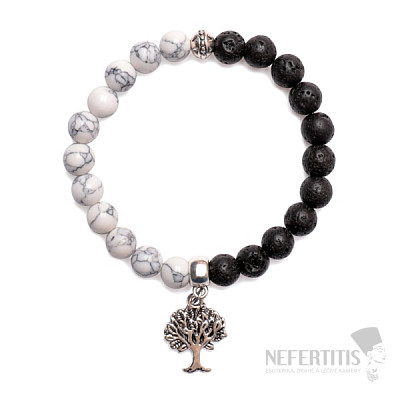 Howlit white and lava bracelet with Tree of Life