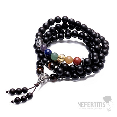 Wrap chakra bracelet made of black wooden beads in Tibetan style