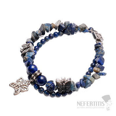 Lapislazuli Doppelarmband mit Schmetterlingen 19 cm