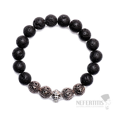 Lava stone bracelet in Tibetan style with skull