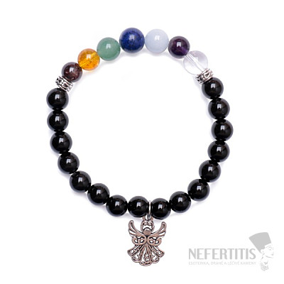 Obsidian bracelet with a mix of semi-precious stones and an angel