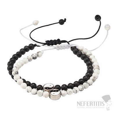 Yin and Yang howlite and lava pull bracelet set