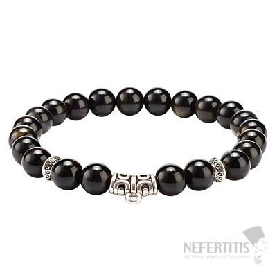 Obsidian bracelet with Tibetan style ornaments