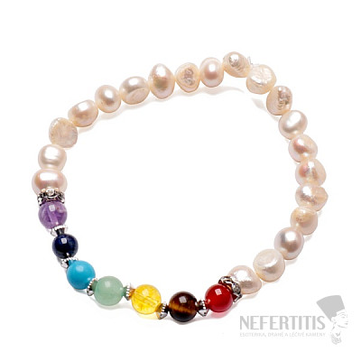 Chakra bracelet made of white pearls