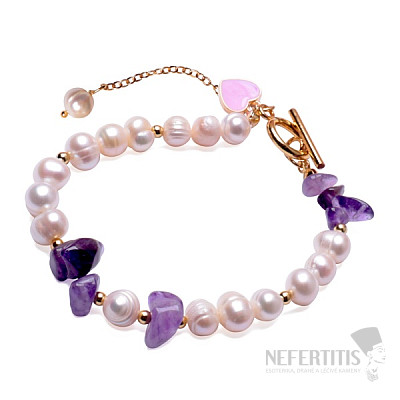 Amethyst und weißes Perlenarmband