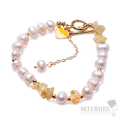 Citrine and white pearl bracelet