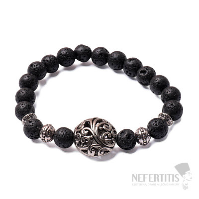 Lava stone bracelet with Tibetan style ornaments