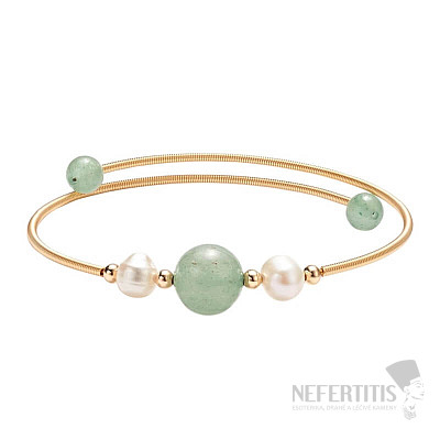 Aventurine green and white pearls bracelet brass