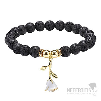 Armband aus Lavastein mit Rose