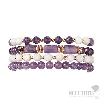 A set of four amethyst and agate bracelets