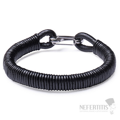 Men's black leather bracelet with stainless steel clasp