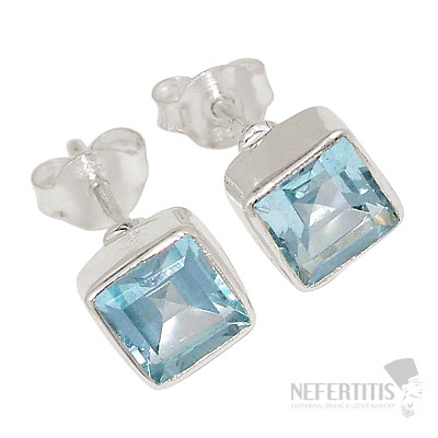 Topaz blue cut earrings stones silver Ag 925 E624