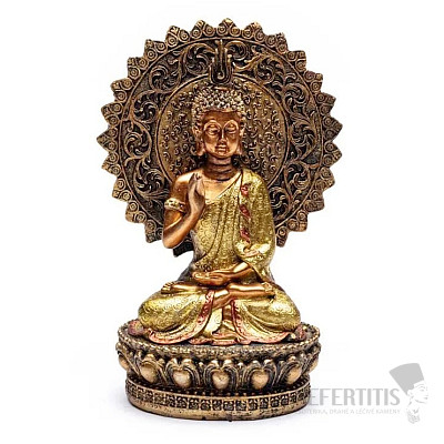 Buddha ujištění sedící na trůnu thajská soška