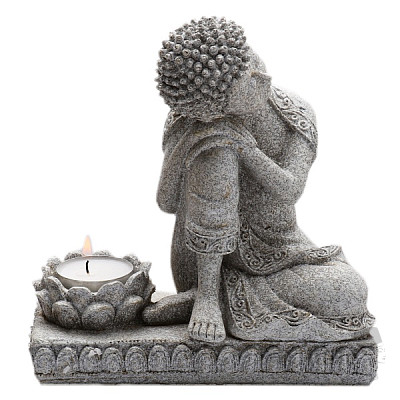 Buddha mit Kerzenständer graue Statuette